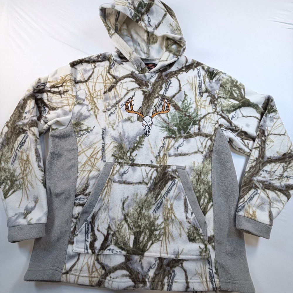 TrueTimber MC2 Snow Camo Fleece Hoodie Deer Skull Hunting Pullover Mens L